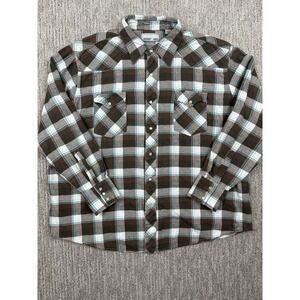 Wrangler Shirt Mens 2XL Blue Plaid Long Sleeve Western Pearl Snap Flannel